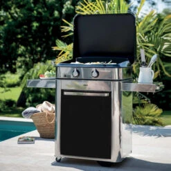 Plancha à Gaz Sur Chariot - Combo ENOSIGN 65 Inox & Noir -Barbecue Passion Soldes Magasin 57028385 a3 combo plancha enosign 65 inox et noir eno