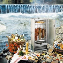 Fumoir Peetz Acier Aluminé Porte à Charnières - L 39 X P 28 X H 85 Cm 8 Fumoir Peetz Acier Aluminé Porte à Charnières - L 39 X P 28 X H 85 Cm -Barbecue Passion Soldes Magasin 630015 fumoir peetz acier alumine charnieres 85 39 28 ambiance