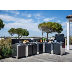 Cuisine D'extérieur ENO Modulo Inox Et Noir Pour Plancha - 5 Modules Avec Table De Cuisson Master