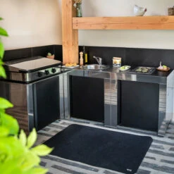 Modulo Evier - Coloris Inox Et Noir - Pour Cuisine D'extérieur ENO -Barbecue Passion Soldes Magasin modulo inox noir plancha cuisine exterieur eno ambiance 3 min 2